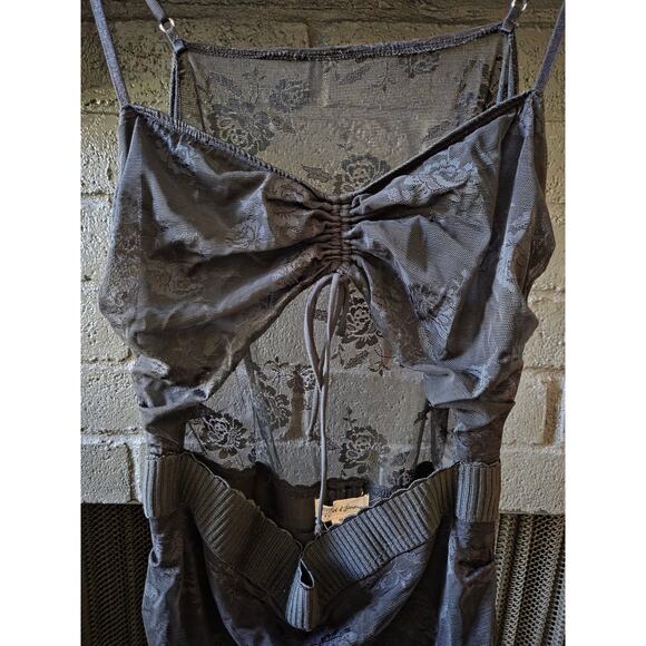 For Love And Lemons Black Lacey Mermaid dress stomach cut out front tie size M - Picture 3 of 6